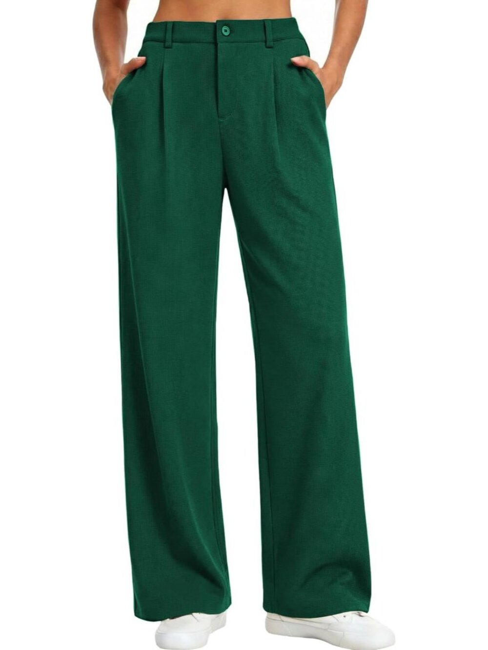 Women's Green Wide Leg Pants Stretchy Work Dress Business Casual Comfort Trouser